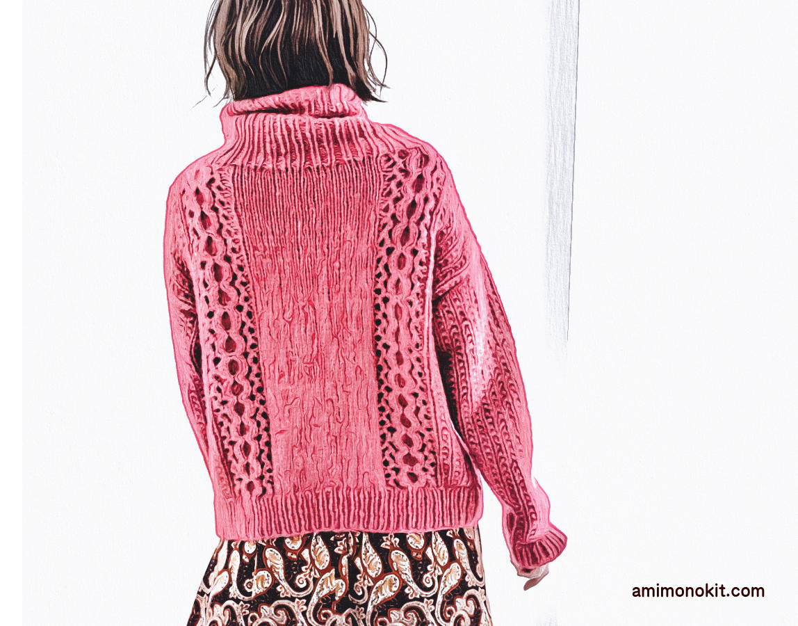 ロールネックセーターの無料編み図レシピ棒針編毛糸ピエロ2