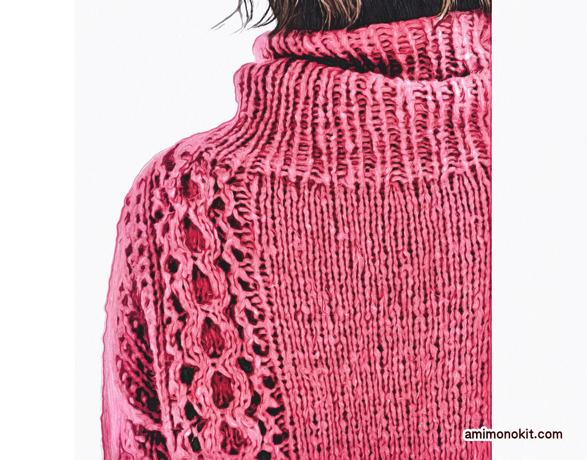 ロールネックセーターの無料編み図レシピ棒針編毛糸ピエロ4