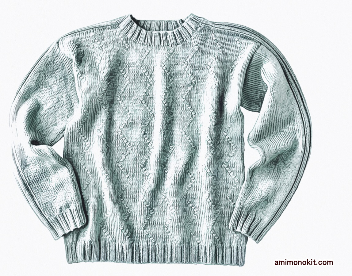 無料編み図棒針編み☆ペアでも着られるユニセックスセーター - プル 