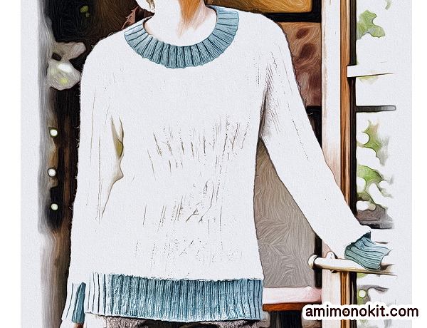 棒針編み無料編み図作品♪213fw-19アラン模様のセーター2
