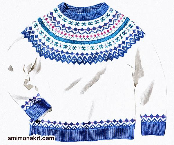 棒針編み無料編み図毛糸ピエロファインメリノ編み込みセーター3