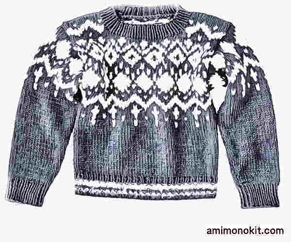 棒針編み無料編み図編み込み模様毛糸ザッカアトリエウールふわりアーガイルセーター3