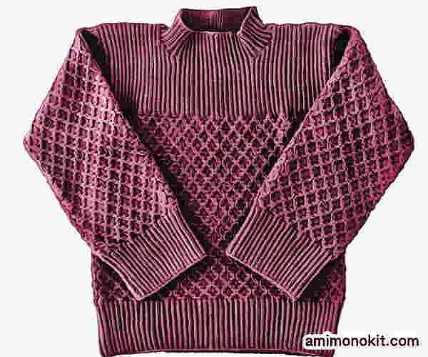 棒針編み無料編み図プルワッフル模様のセーター3