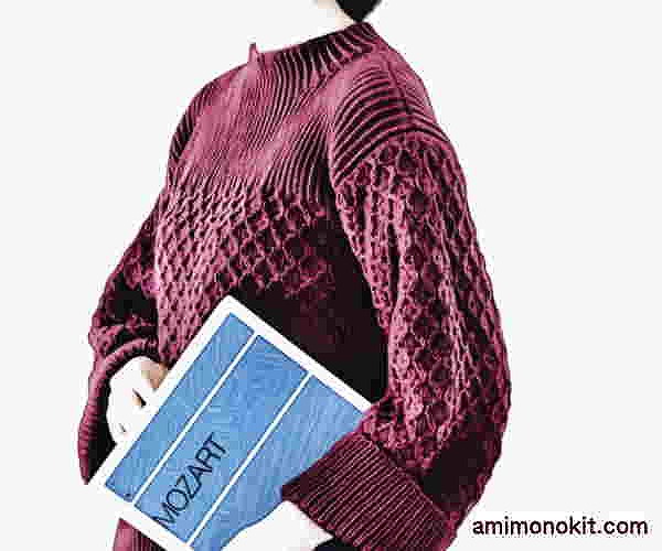 棒針編み無料編み図プルワッフル模様のセーター4