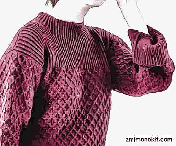 棒針編み無料編み図プルワッフル模様のセーター2