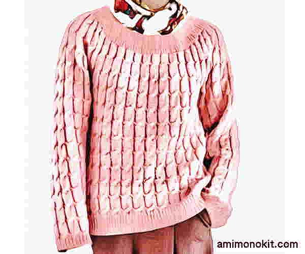 棒針編みアランセーター無料編み図すむーすシルクウールアラン模様のセーター2
