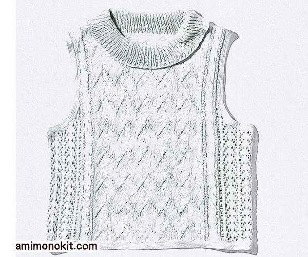 無料編み図ベスト棒針編みスリーブレス女性らしいサマーセーター3