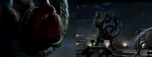 アメコミヒーロー、スパイダーマンがリザードにやられてマスクを剥ぎ取られる。