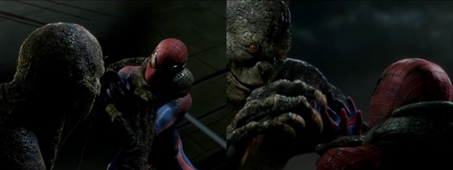 アメコミヒーロー、スパイダーマンがリザードにやられてマスクを剥ぎ取られる。